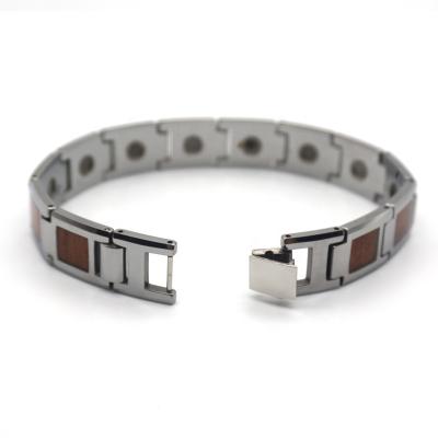 China Punk factory design delicate KOA inlay tungsten steel bracelet wholesale shiny polished wood luxury bracelet for sale