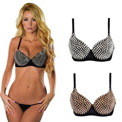 China Fashion sexy gold rivet bra sexy three point nightclub stage queen bra for women for sale