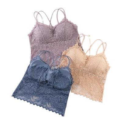 China Hot Selling QUICK DRY Top Back Medium Length Wire Free Women's Cross Lace Breathable Bra for sale