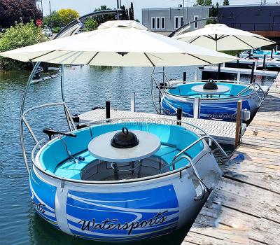 China Lake Eco 10 People Electric Outdoor BBQ Pontoon Boats Floating Fiberglass BBQ Small Donut-Boat Round Boat with BBQ Pit for sale