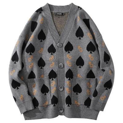 China Men Lovers Lovers Streetwear Harajuku Breathable Oversized Cardigan Knitted Jumper Hip Hop Hearts Printed Loose Casual Sweaters for sale