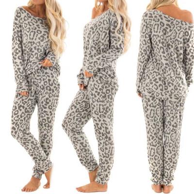 China Casual Leopard Print Pajamas Sets Women Two Piece Tracksuit Pants Sets Women Sleepwear Suit Long for sale