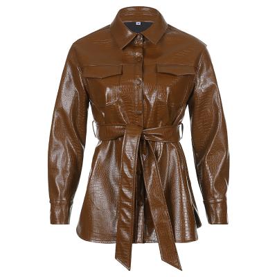 China Motorcycle Jacket Fashion Women's Faux Long Sleeve Leather Quilted Solid Colors Slim Fit Coat for sale