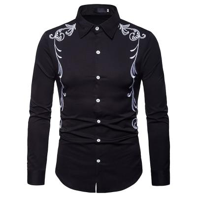 China Polyester / Cotton Fashion Male Shirt Long - Sleeve Tops Hawaiian Dress Shirts Embroidery Cotton Shirt Men Slim for sale