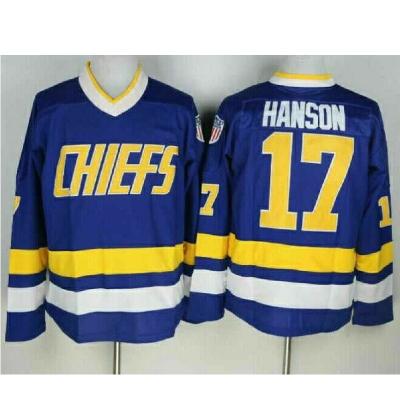 China Shirts & Complete Blue Tank Top 16# 17# 18# Hanson Brothers Charlestown Chiefs Hockey 17# Ice Hockey Jersey for sale