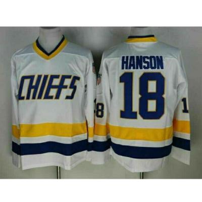 China Shirts & Complete White Tank Top 16# 17# 18# Hanson Brothers Charlestown Chiefs Ice Hockey Hockey 18# for sale