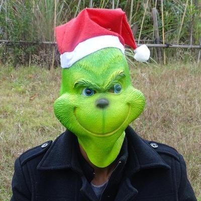 China Green Hair Monster Latex Christmas Geek Mask Thief Christmas Grinch Party Road Funny Mask for sale