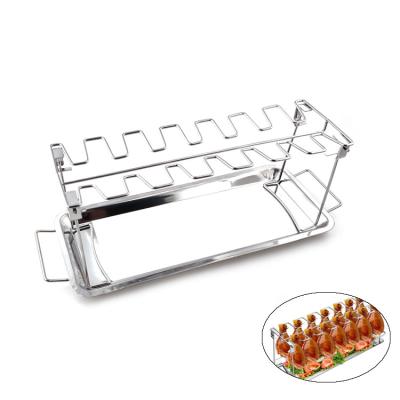 China Easily Cleaned Chicken Leg and Wing Rack for Grill Smoker Oven - Easy to Use 14 Slot Chicken Leg Rack with Drip Tray for sale