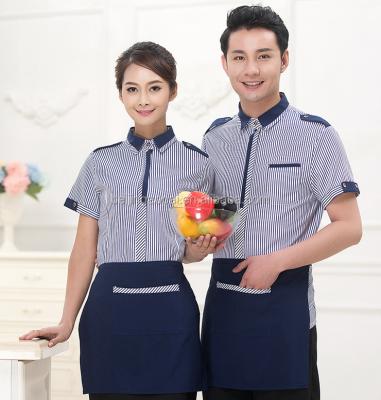 China restaurant & Summer Bar Shorts Sleeves Tee Top Hat And Apron Sets Custom Waiter And Waitress Uniform for sale