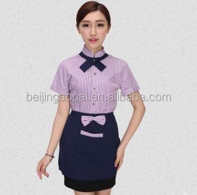 China restaurant & Chinese Style Bar Women Short Sleeve Purple Stripe Restaurant Waiter Uniform for sale