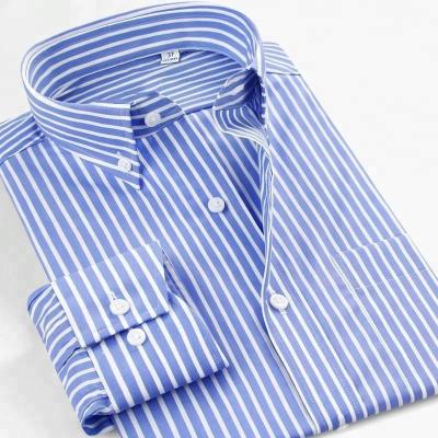 China Custom Men Shirt Anti-pilling Slim Fit Mens Striped Long Sleeve Plus Size Dress Shirts for sale