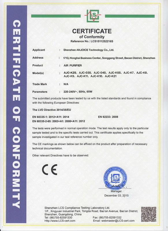 CE - SHENZHEN ANJOICE TECHNOLOGY CO., LTD.