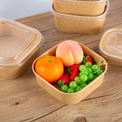 China Disposable Cardboard Takeaway Shallow Soup Box Packaging Paper Salad Bowl With Plastic Lid for sale