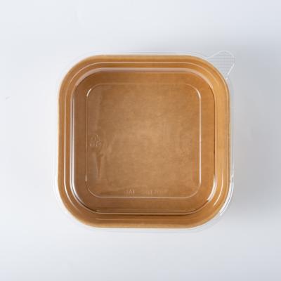 China Disposable Party Square Shape Biodegradable Recycle Personalized Waterproof Kraft Paper Salad Bowl With Plastic Lid for sale