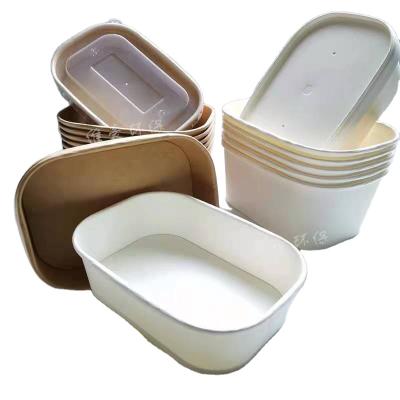 China 650ML Disposable Rectangular White Kraft Paper Lunch Box Customize Take Out Bento Lunch Box Food Kraft Lunch Box for sale