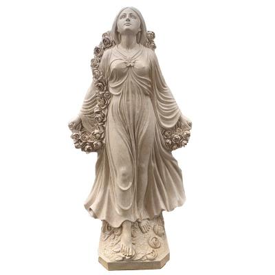 China Beautiful EUROPEAN Girl Sculpture With Wreath Looking At The Sky Marble Statue For Garden Decoration for sale