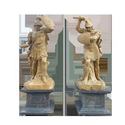 China Large EUROPEAN Garden Sculpture Sandstone Hand Carving Greek Warrior Statue Sculpture for sale