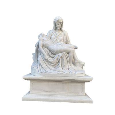 China EUROPEAN Church Religious Natural Stone Hand Carved Catholic Virgin Mary and Jesus Sculpture Pieta White Marble Statue for sale