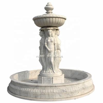 China Outdoor Garden Decoration Hand Carved White Stone Garden Fountain For Sale for sale