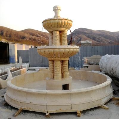 China European Classic Garden Large Beige Marble Hand Carved Stone Water Fountain for sale