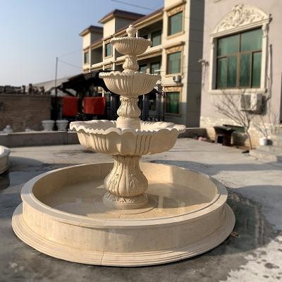 China Modern Outdoor Stone Garden Natura Water Fountain Egyptian Beige Marble 3 Layers for sale