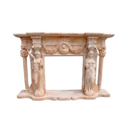 China Modern Luxurious Marble Fireplace Mantel With Women Statue for sale