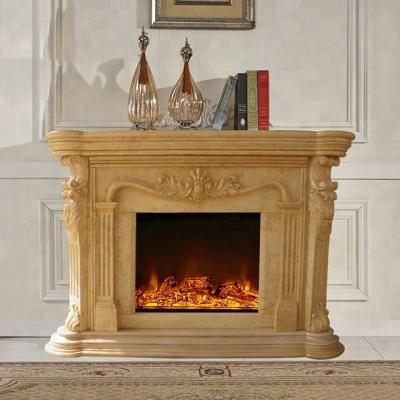 China Fireplace Mantel Factory Direct Sale Western Marble Carving Natural Marble Yellow Marble Fireplace for sale