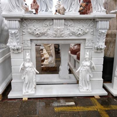 China Western White Natural Stone Marble Fireplace Mantel for sale