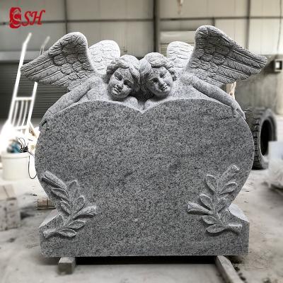 China EU Marble and Granite G603 Tombstone with Angel Statue Carved Tombstone for sale