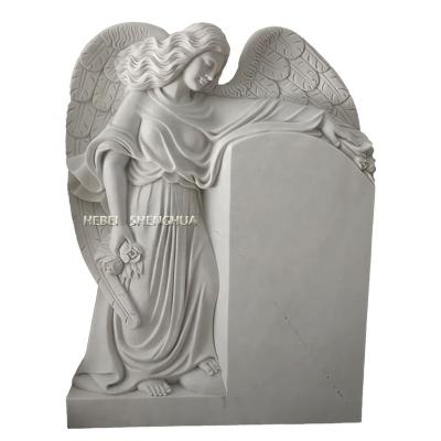 China EUROPEAN Hand Carving Natural Marble Monuments With Angel Statues For Cemetery for sale