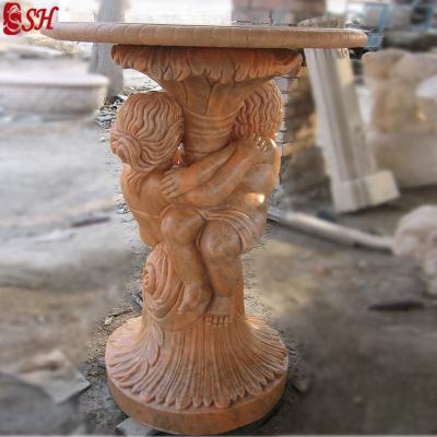 China Natural Marble Hand Carved Coffee Table Coffee Table With Statue for sale