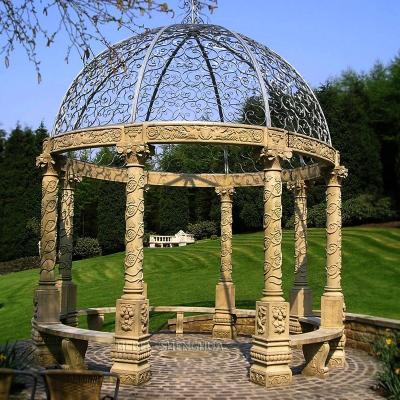 China EUROPEAN Exterior Prefab Houses Garden Beige Marble Gazebo For Sale for sale