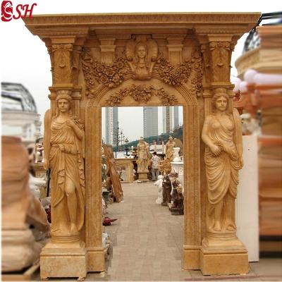 China Decorative marble door marble surround with statue for sale