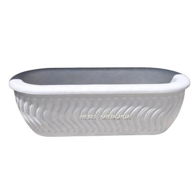 China Freestanding Customized White Marble Oval Hand Carved Stone Bathtub for sale