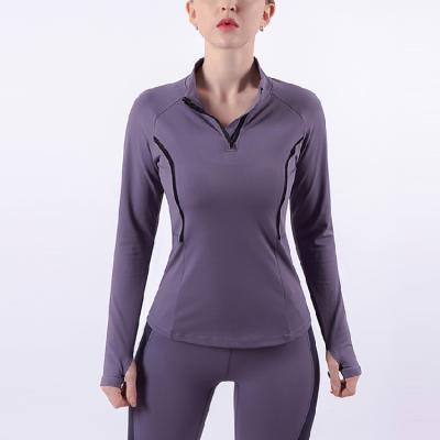 China Breathable Women Long Sleeve 1/4 Running Yoga Shirt Workout Top Gym Spandex Nylon Quick Dry Breathable Sweatshirt Top for sale