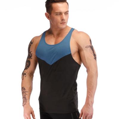 China wholesale QUICK DRY plus size gym sports spliced ​​black tank top men fitness sports singlet for sale