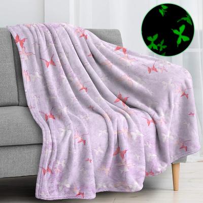 China Wholesale Anti-pilling Glow in the Dark Fleece Covering Butterfly Flannel Bright Throw Blanket for Kids for sale