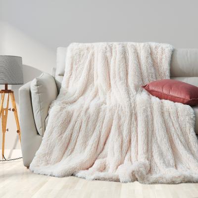 China 2 Ply Long Plush PV Plush Polyester Ultra- Anti-Static Soft Luxury Faux Fur Blanket Throw Blanket for sale