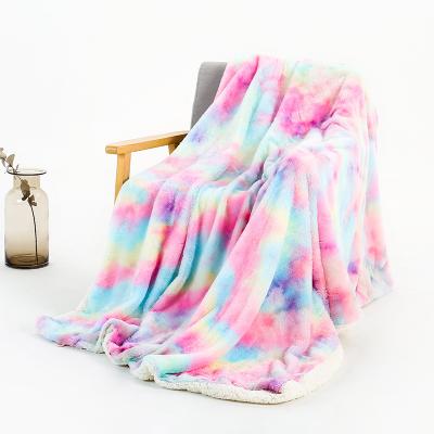 China Non-Toxic Colorful Rainbow Blanket Tie Dye Plush Blanket Double Layer Throws for sale