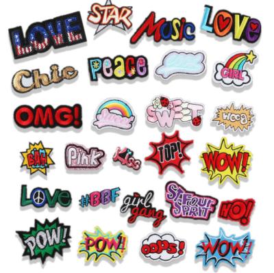 China Other English Embroidery Fabric Stickers Letters Iron On Label Punk Fashion Style Morden Fabric Accessories Decorative Patches for sale