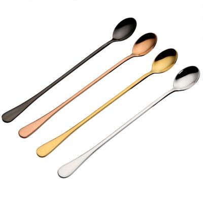 China Wholesale Viable Drinking Creative Long Handle Stainless Steel Bar 24 Cm Length Long Custom LOGO Black Gold Bartender Use Ice Spoons for sale