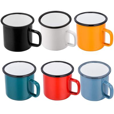 China 400ml capacity fashion milk cup adult enamel viable popular popular wholesale cup home restaurant kids suitable cup OEM enamel cup for sale