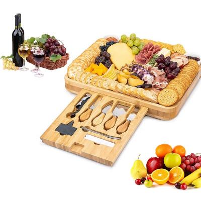 China Sustainable Wholesale Natural Bamboo Cutting Board Festival Use Cheese Board Set Including Cheese Knife Square Pizza Eco-Friendly Dishes for sale