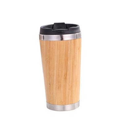 China Hot-selling Custom LOGO Stainless Steel Sustainable 450ml Capacity Bamboo Shell Cup Coffee Mug Eco-Friendly Mug With Lid for sale