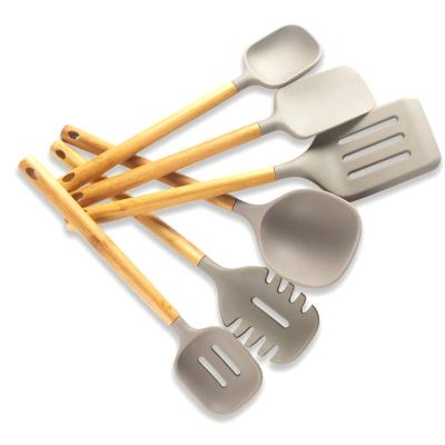 China Bamboo Handle 6 Piece Head Set Kitchenware Set Eco-Friendly Sustainable Sustainable Silicon Cooking Western Dinnerware Set Six Piece Set for sale