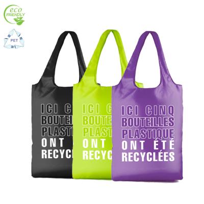 China Good Quality RPET 210T Collapsible Environmental Friendly Folding Shopping Bag Made From Plastic Bottle for sale