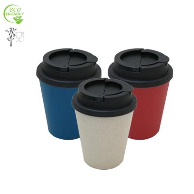 China Sustainable Eco Friendly 8oz 250ml Reusable Cup Made Of Bamboo Fiber PP Takeaway Cup With Carry Loop Handle Leakproof Lid For Drinks for sale