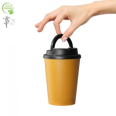 China 350ml Eco Friendly Bamboo Mugs Double Wall Sustainable Hot Selling Traveling Coffee Mug With PP Lid And Handle Multi Color for sale