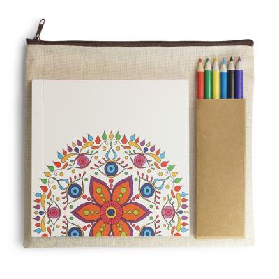 China Modern Design Colored Pencil Drawing Set with Mandalas Coloring Painting Book, with Jute Cotton Zipper Pouch BWO1770 - 1 for sale