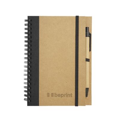 China Eco-friendly Recycled Hardcover Promotional Gift Paper A5 Spiral Notebook Set With Ball Pen for sale